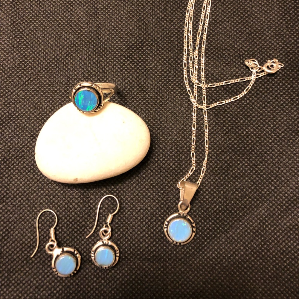 Sterling silver, Fire Opal set.